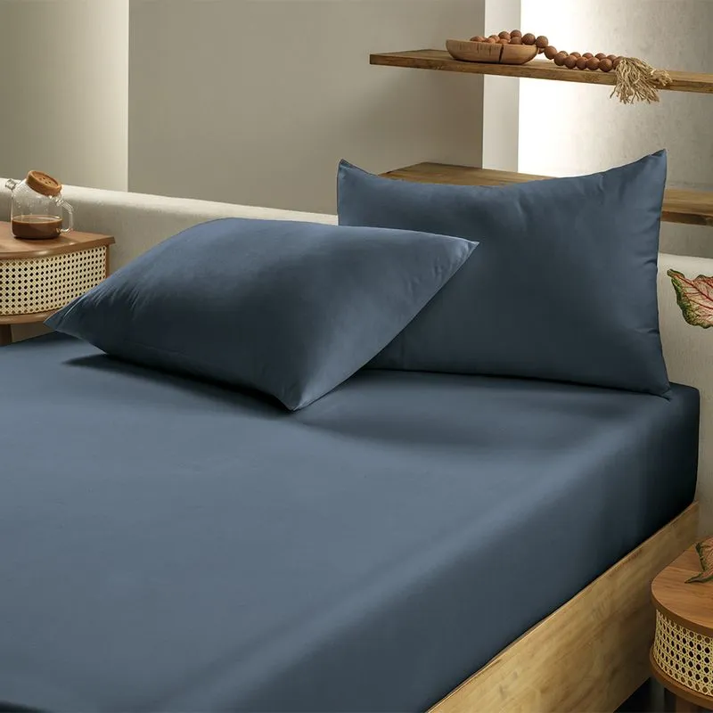 1,38M X 1,88M X 28CM-JOGO CAMA SIMPLES 3PC LISO TOQUE ACETINADO - AZUL DIMENSAO