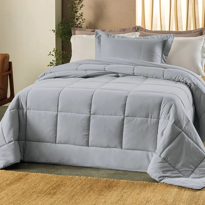 2,40M X 2,60M-EDREDOM TOQUE ACETINADO SOUFFLE - CINZA GRIFE
