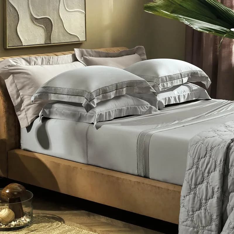 2,80M X 2,50M-JOGO CAMA 4PC CETIM DE BAMBU 300F UNITA - UNITA CINZA