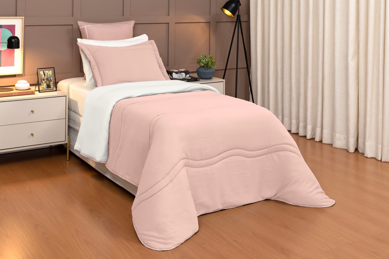 EDREDOM ALURE SOLTEIRO 02 PCS POL. WASHED - ROSE/PALHA