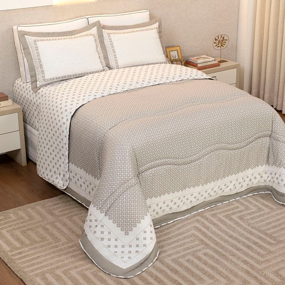 JG. EDREDOM ENCANTO CASAL 03 PCS DUPLA FACE POL. - TRAMA