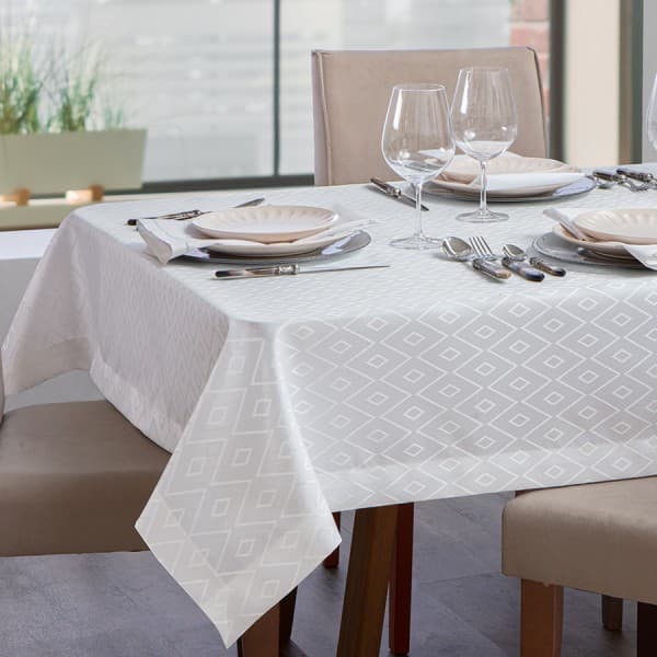 TOALHA DE MESA JACQUARD FIRENZA 4 LUGARES GEOMETRICO BRANCO (674)